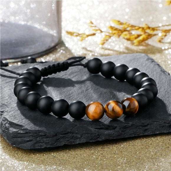 Black and Brown Beaded Tiger’s Eye Bracelet # 117 - Picture 4 of 9
